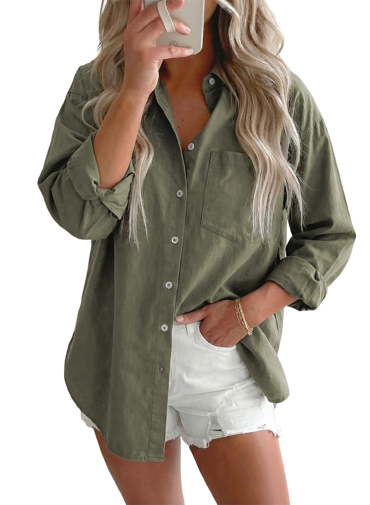 Astylish Women Denim Shirts Button Down Blouse Tops