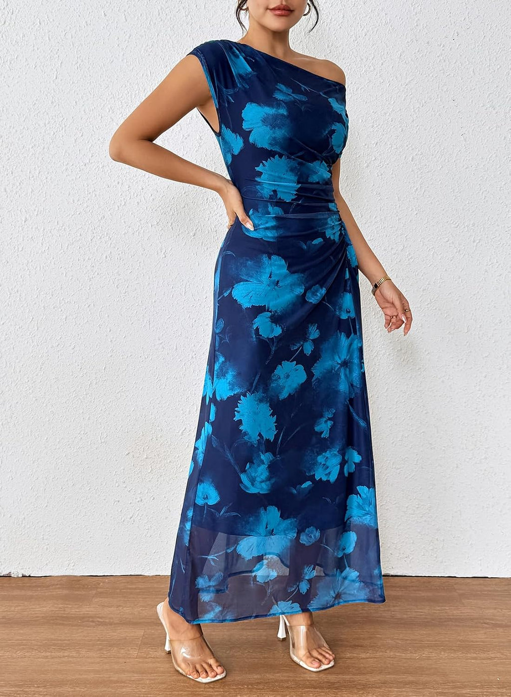 BLENCOT Women's Floral Off Shoulder Wedding Guest Dress Party Gown