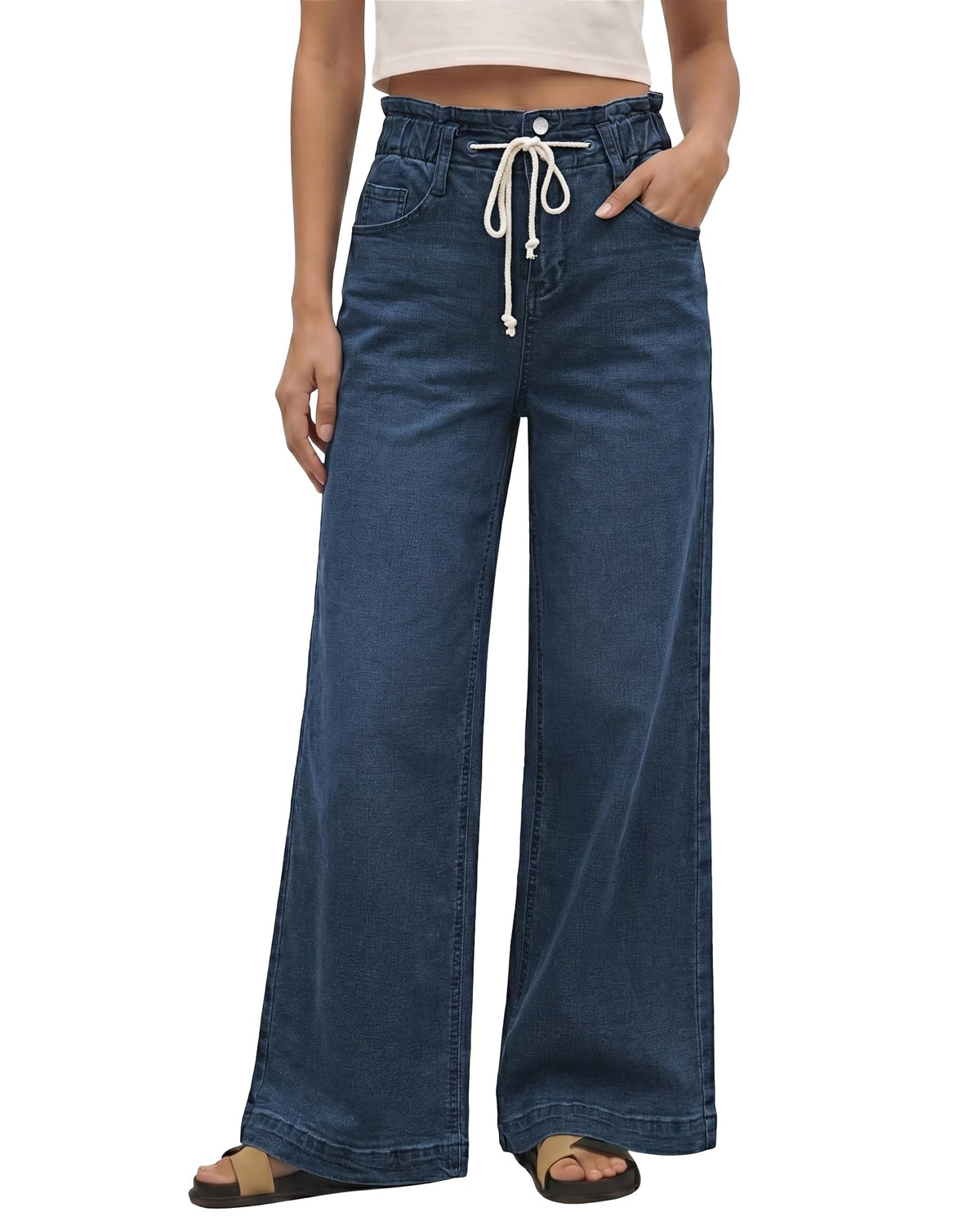 GRAPENT Wide Leg Jeans for Women Stretch High Wasited Elastic Waist Bell Bottom Baggy Y2K Pants