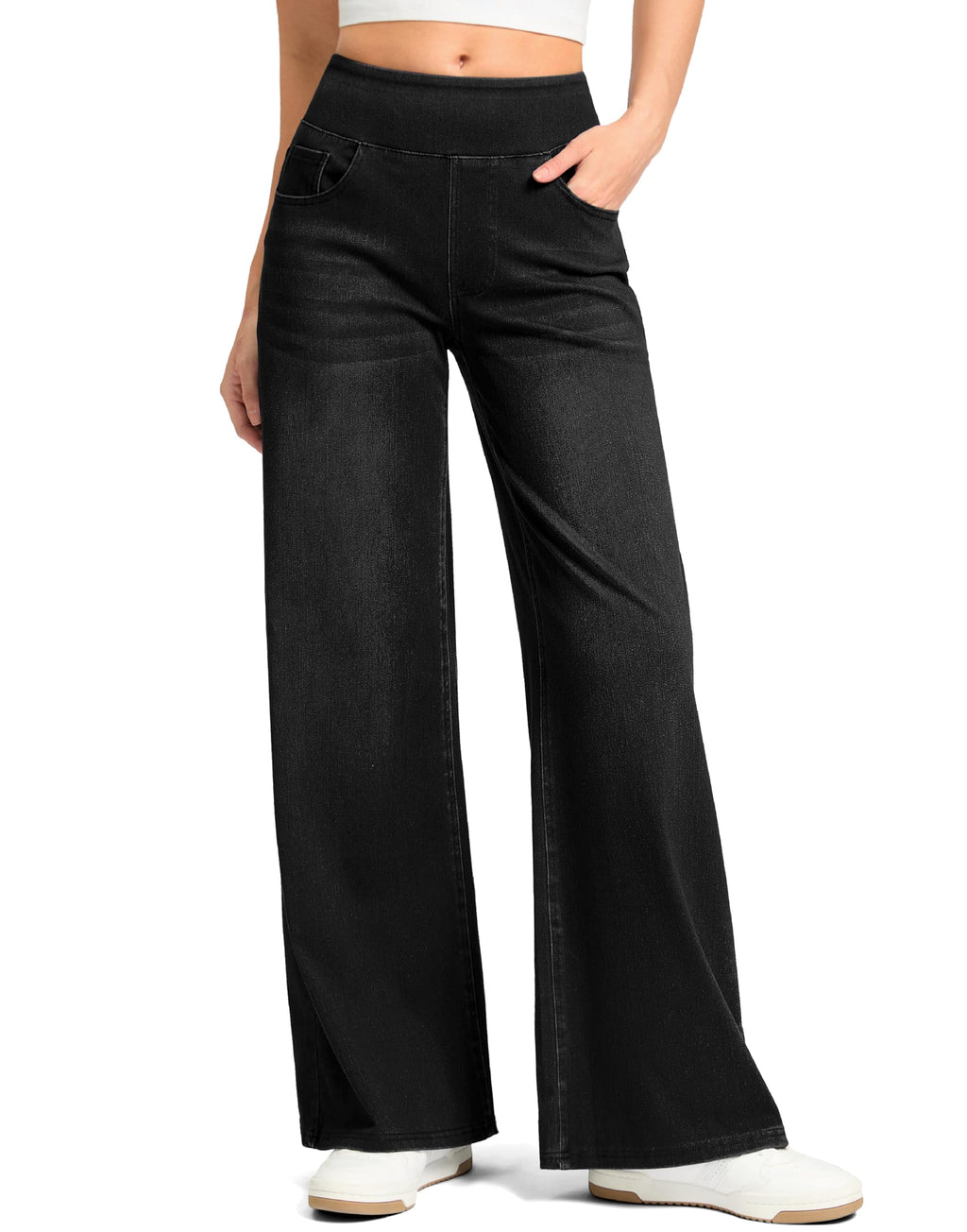 Rammus Wide Leg Jeans Woman High Waisted Pull On Stretchy Denim Pants