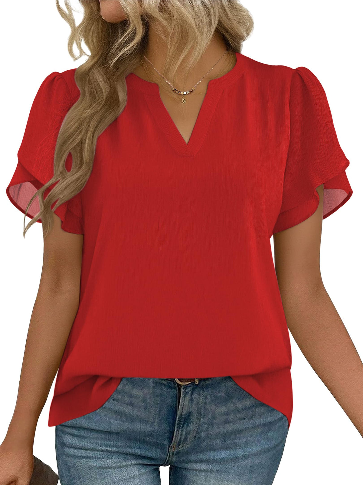 Zeagoo Womens Dressy Casual Chffon Shirts Short Sleeve V Neck Work Blouse