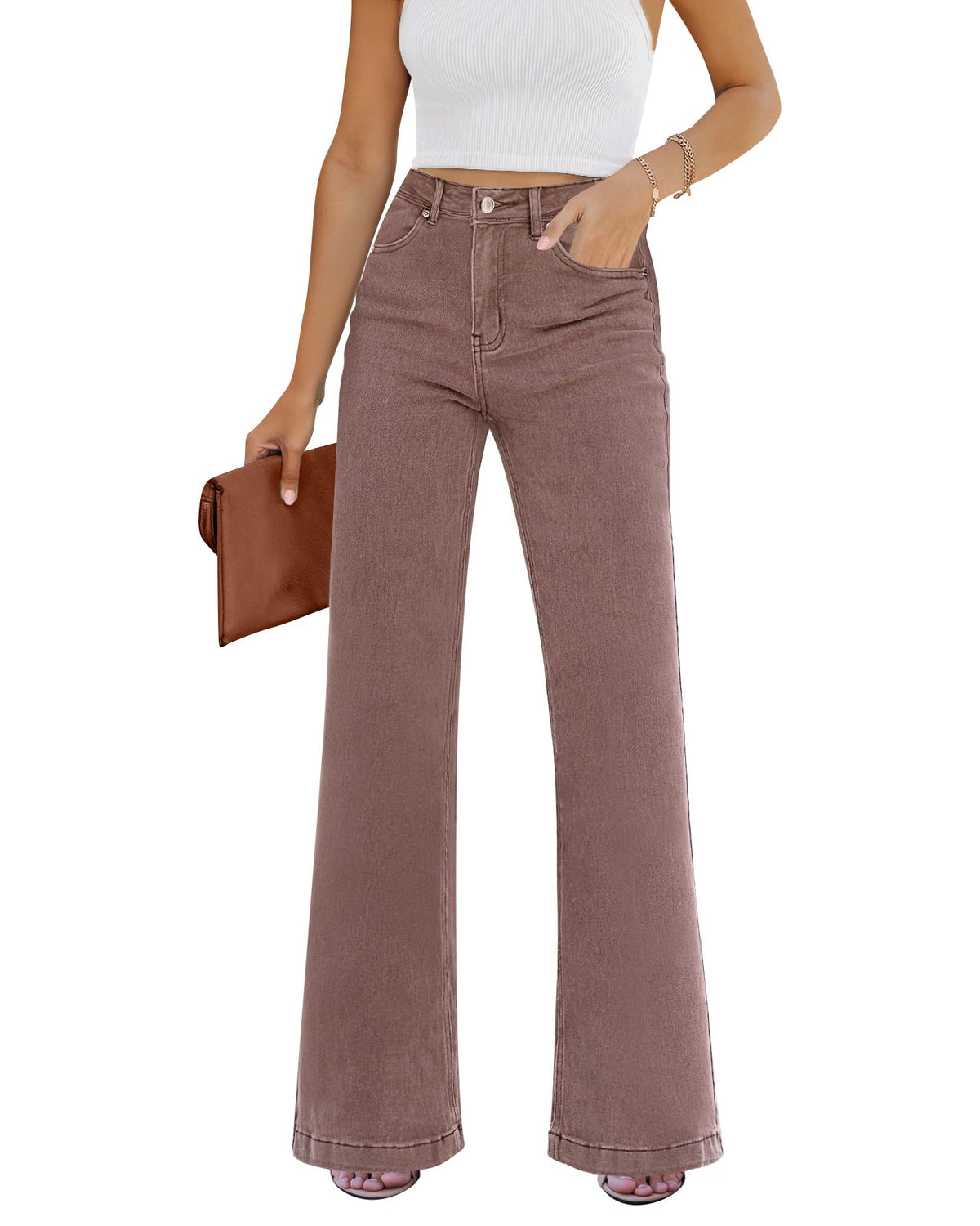 GRAPENT Flare Jeans for Women High Rise Wide Leg Baggy Stretchy Denim Pants