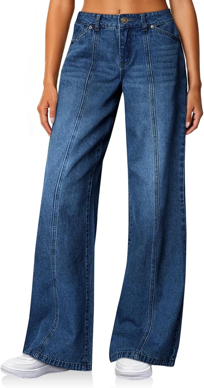 Cicy Bell Womens Wide Leg Jeans High Waisted Stretchy Baggy Denim Pants