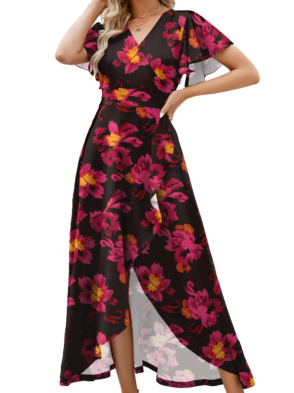 ZZV Formal Dresses for Women Gowns Evening V Neck Wedding Guest Dresses