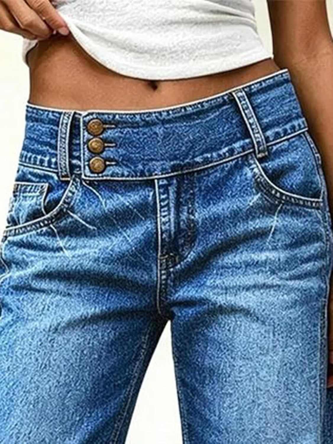 Flamingals Mid Waist Straight Leg Jeans for Women