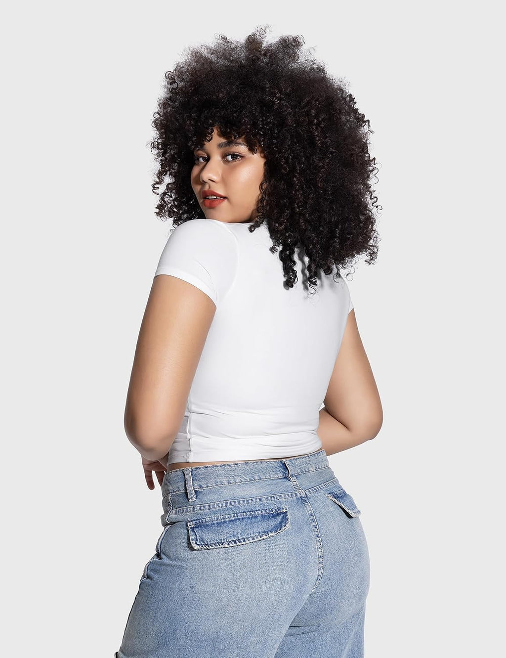 PUMIEY Women's Crew Neck Short Sleeve Tops Double Lined Slim Fit T Shirts Basic Tee Smoke Cloud Pro Collection