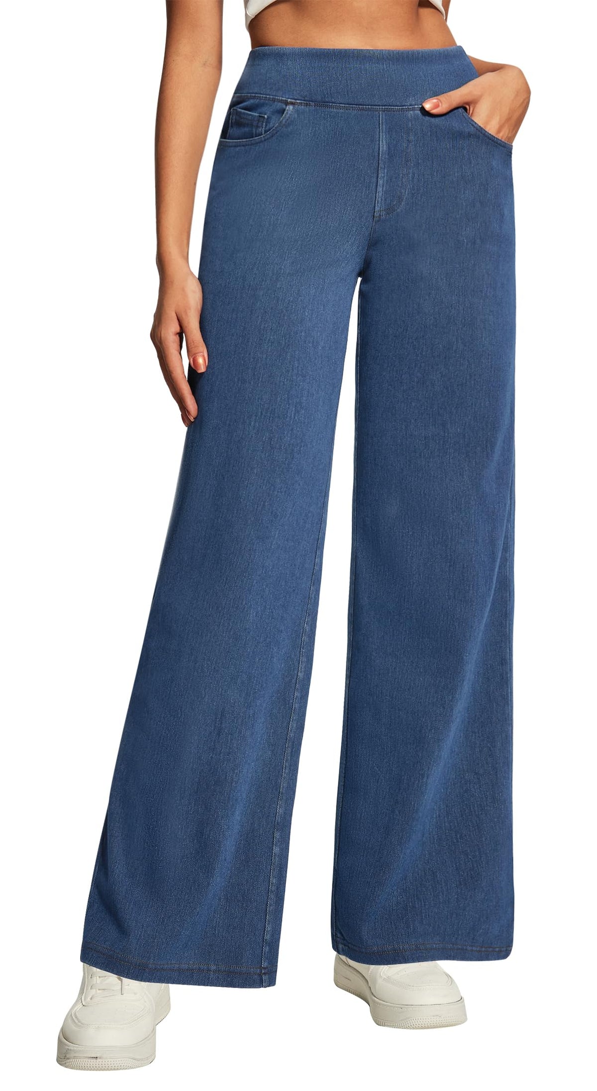 Wide Leg Jeans for Women Trendy Stretchy Pull On Baggy Sweatpant Jeans