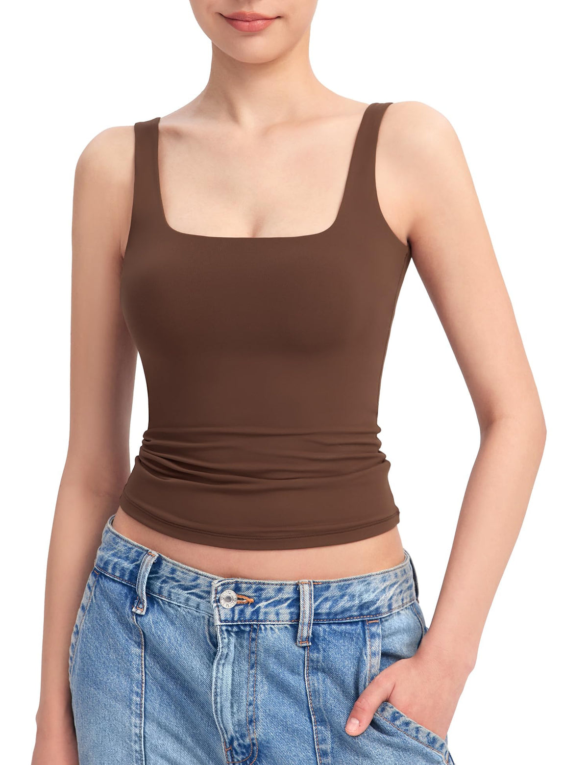PUMIEY Women's Square Neck Tank Top Sleeveless Double Lined Basic Tops Sharp Collection