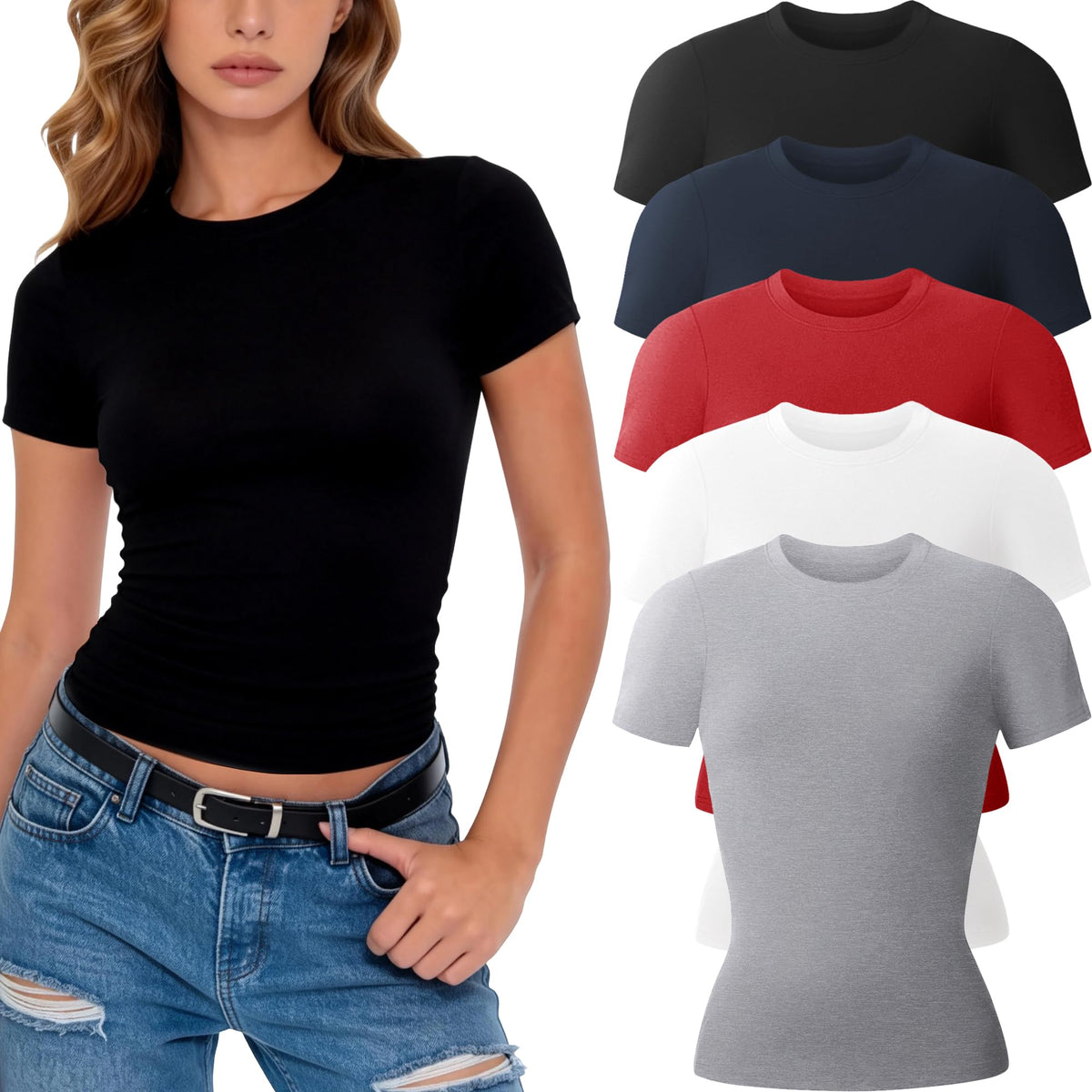 CE' CERDR 3/5 Pack Womens T Shirts Short Sleeve Workout Tops Basic Tees