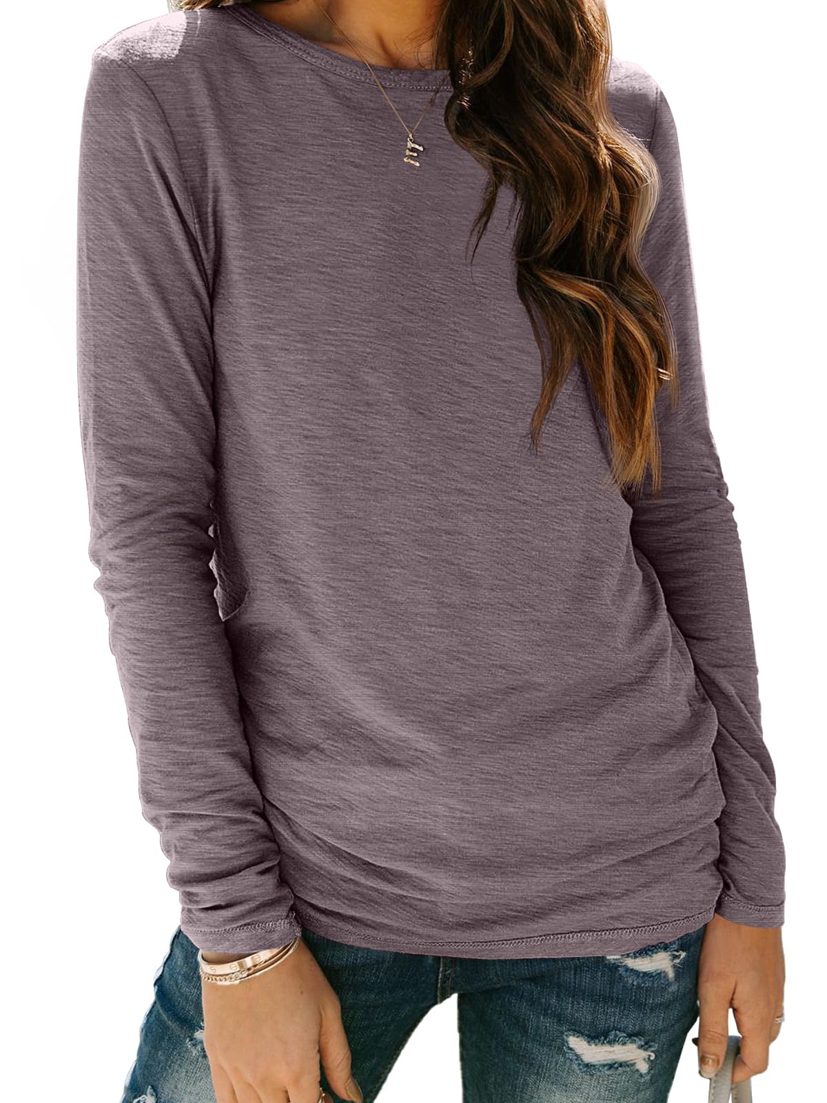 AUTOMET Women's Long Sleeve Crewneck Shirts Casual Basic Tops