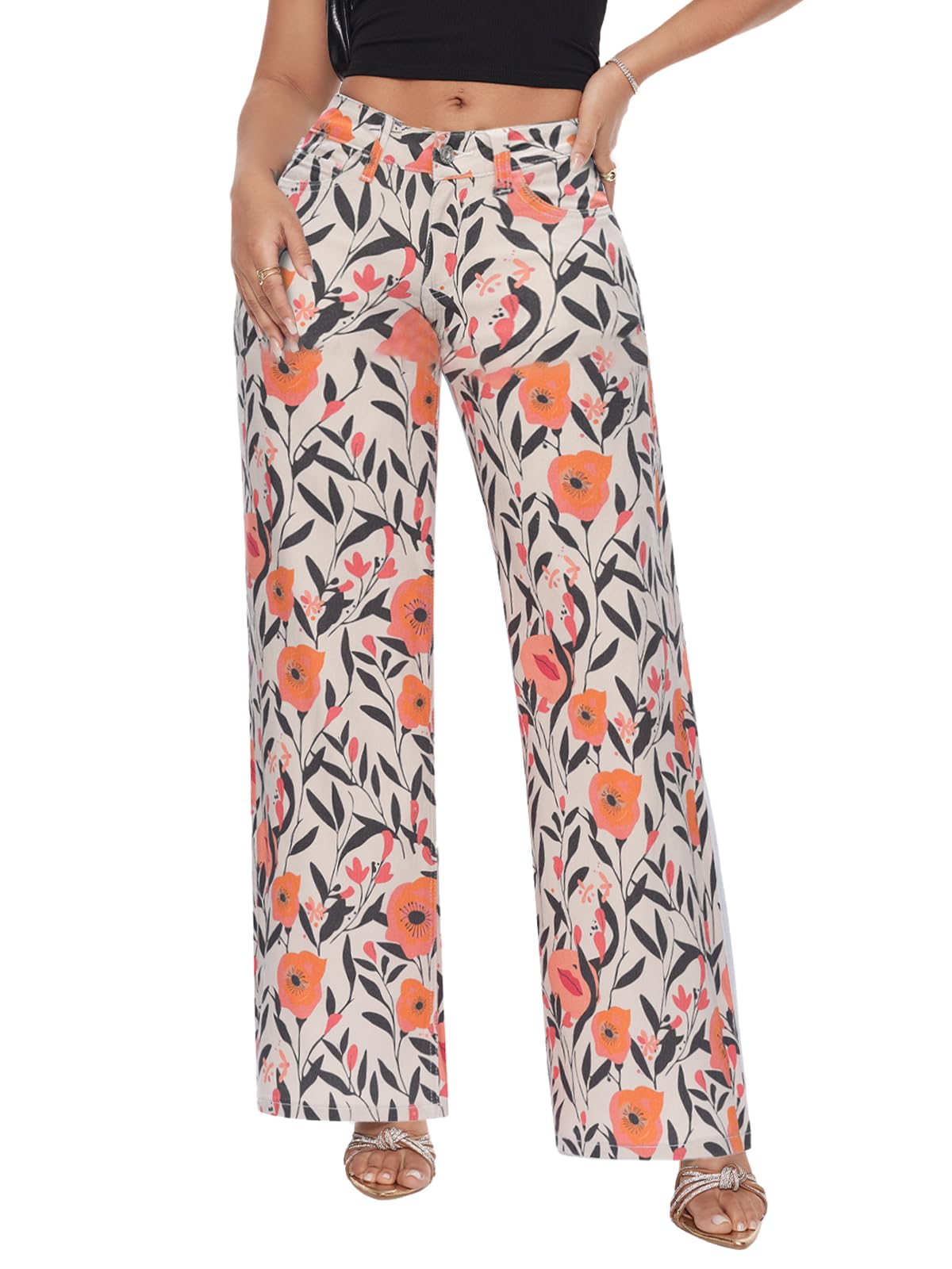 ONESO Wide Leg Jeans for Women Mid Low Rise Baggy Stretchy Denim Pants