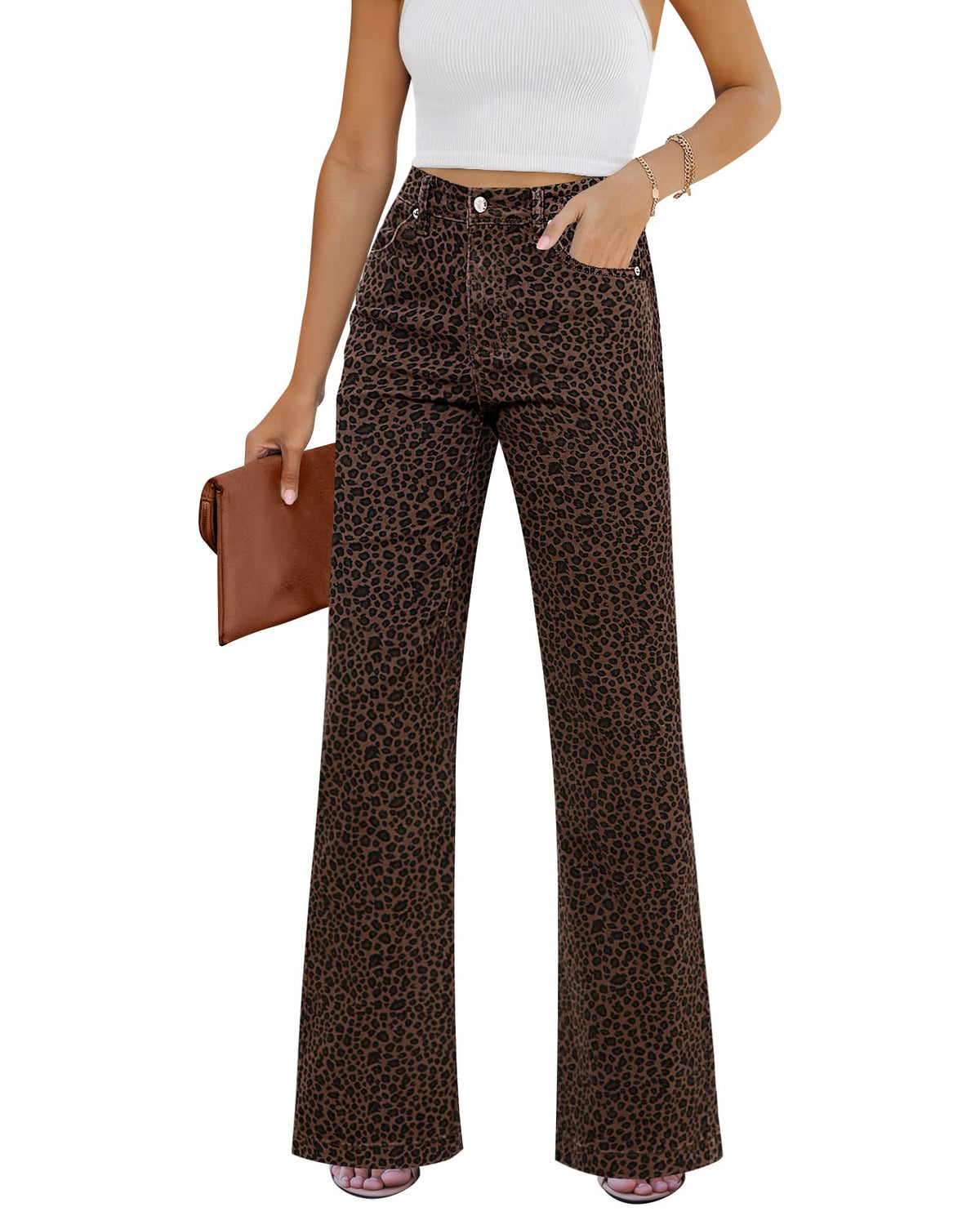 GRAPENT Flare Jeans for Women High Rise Wide Leg Baggy Stretchy Denim Pants