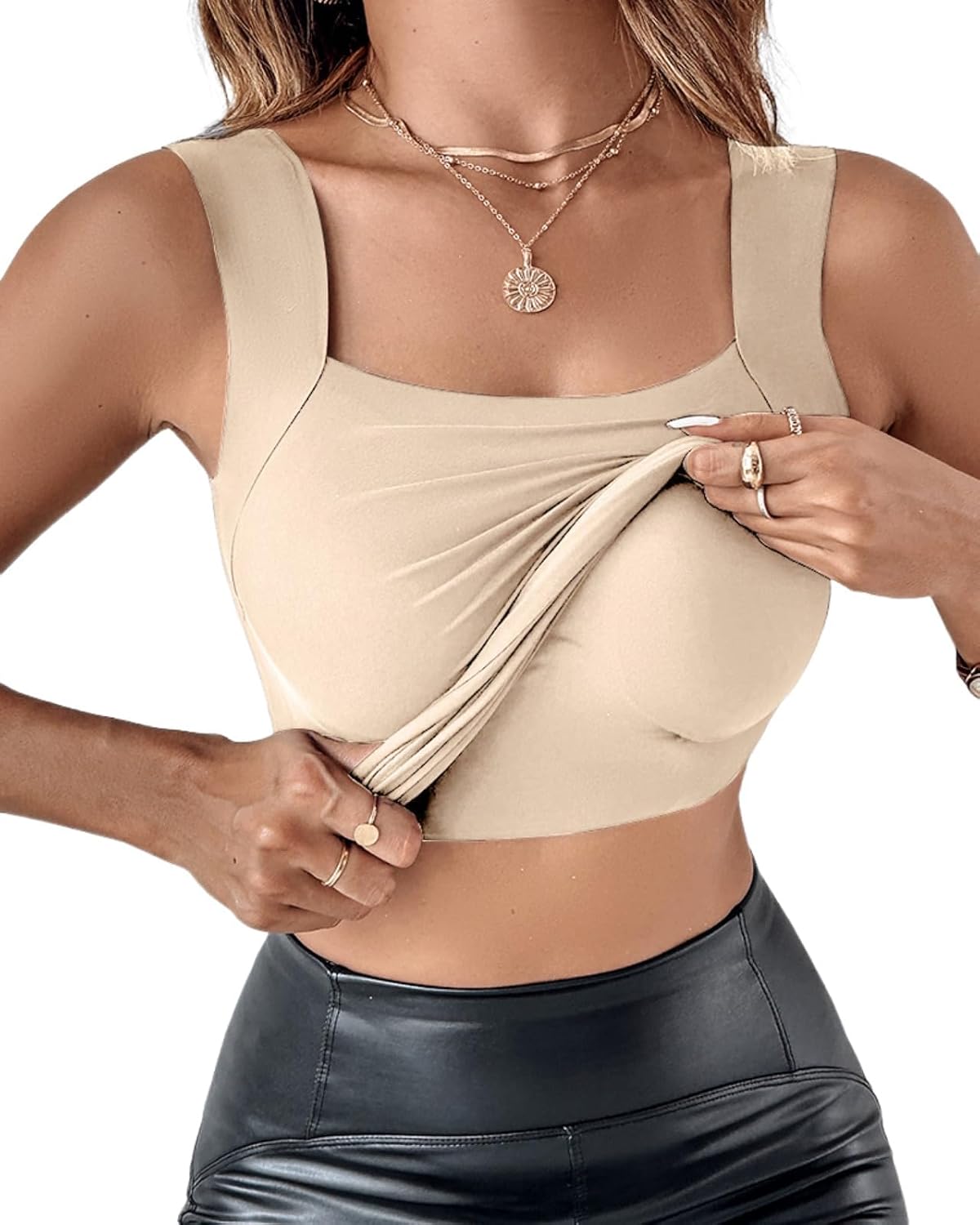 CHICME Womens Built in Bra Shapewear Tank Top U Neck Camisole