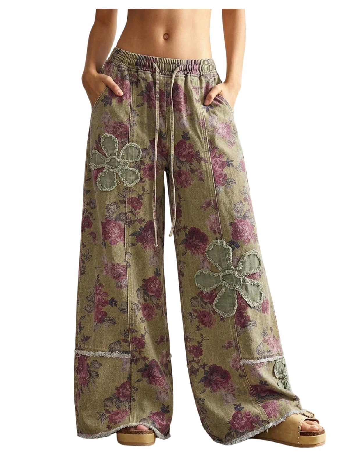 BEAUDRM Women's Y2K Baggy Jeans Wide Leg Jeans Denim Boho Pants