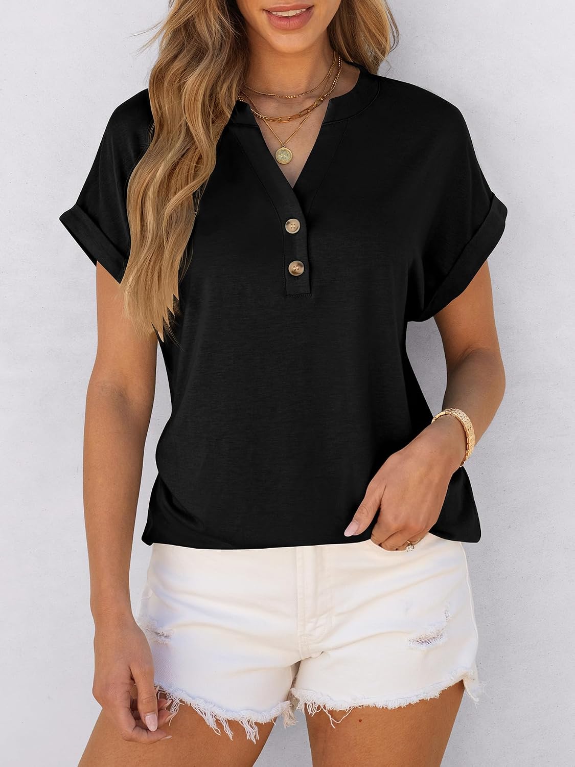 ANRABESS Womens Short Sleeve Henley Tops Summer Shirts Dressy Casual Blouse