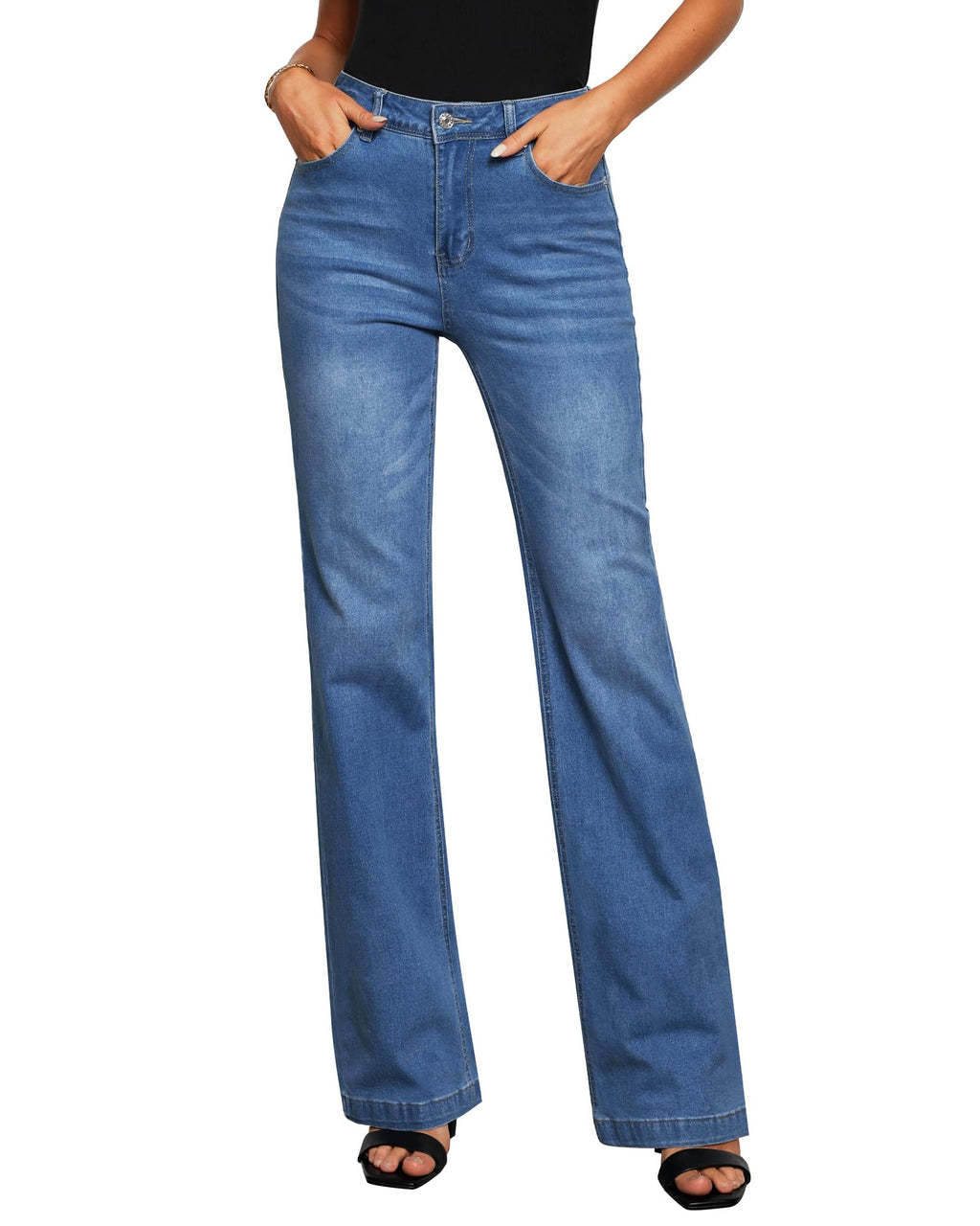 GRAPENT Flare Jeans for Women High Rise Wide Leg Baggy Stretchy Denim Pants