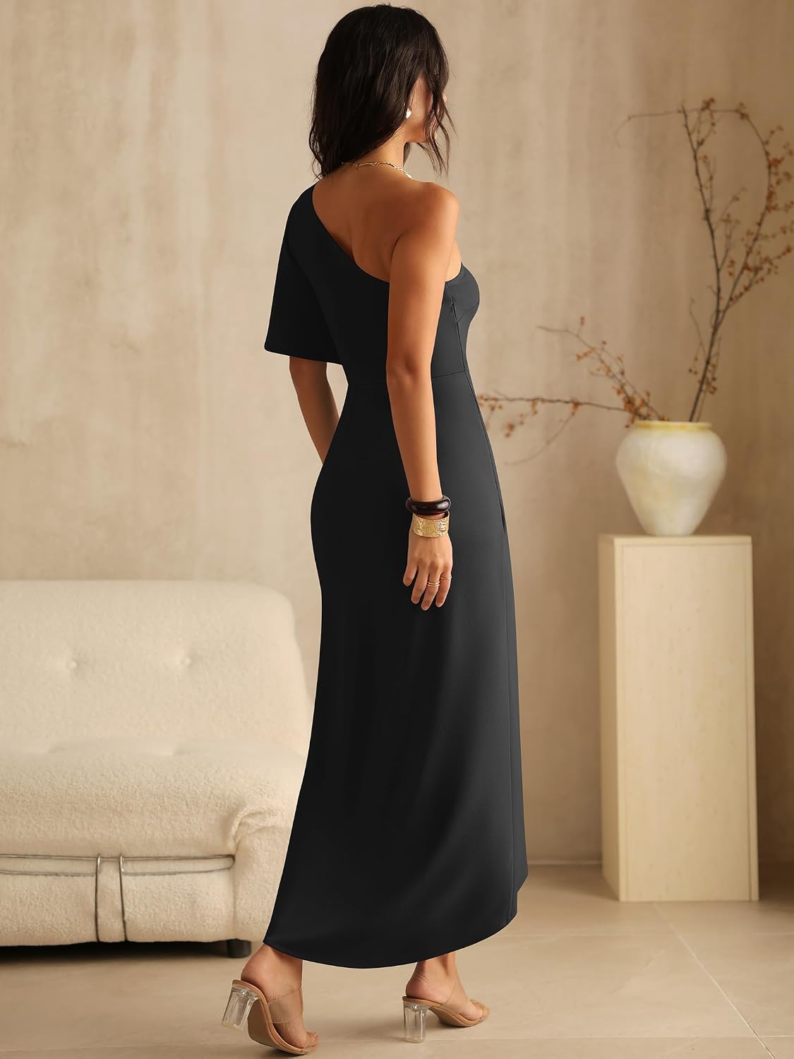 ANRABESS Women One Shoulder Formal Wedding Guest Dress