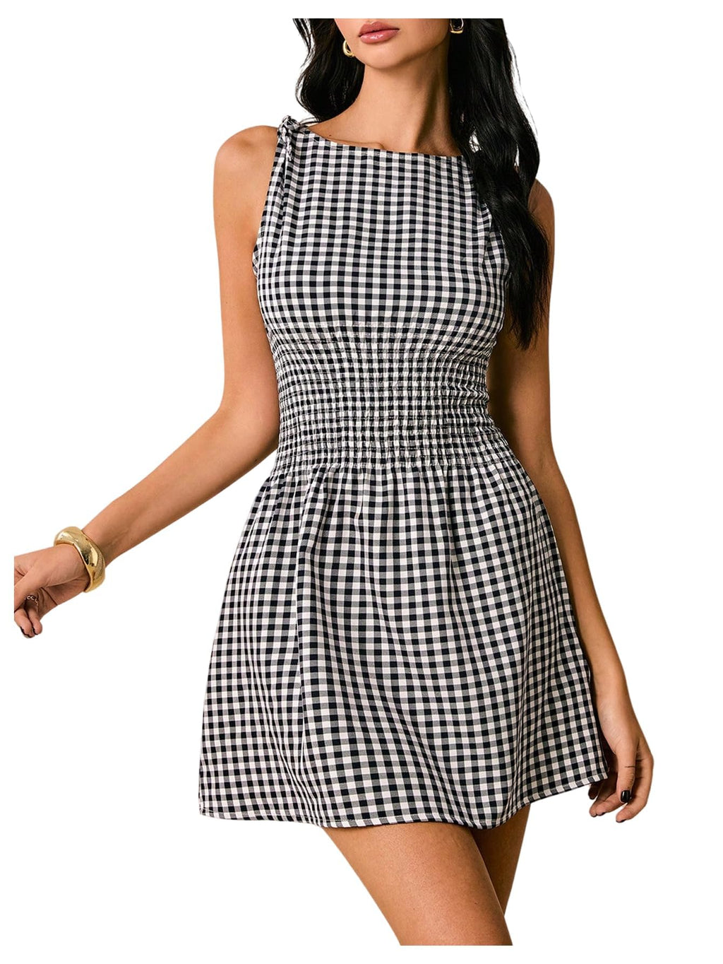 Floerns Women's Gingham A Line Dress Mini Checkered Elegant Dresses