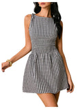 Floerns Women's Gingham A Line Dress Mini Checkered Elegant Dresses