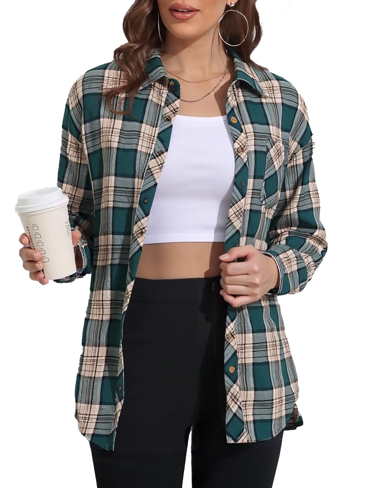 KevaMolly Plaid Flannel Shirts for Women Long Sleeve