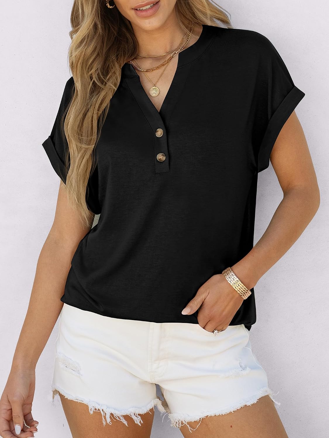 ANRABESS Womens Short Sleeve Henley Tops Summer Shirts Dressy Casual Blouse