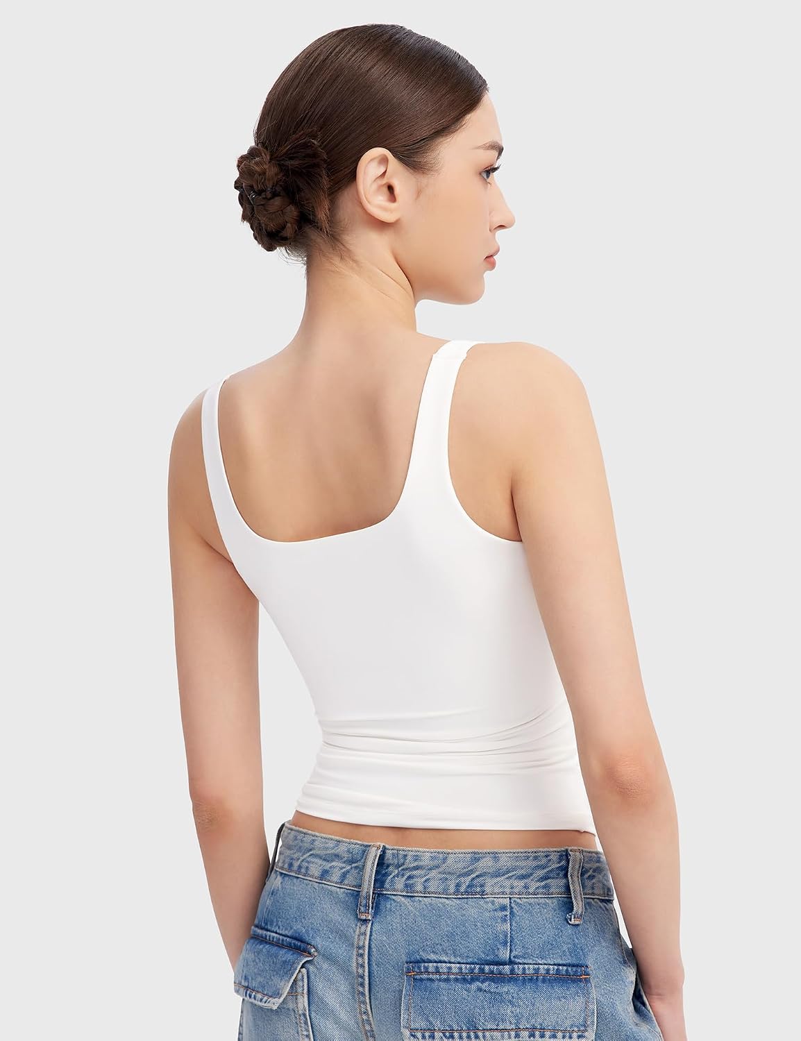 PUMIEY Women's Square Neck Tank Top Sleeveless Double Lined Basic Tops Sharp Collection