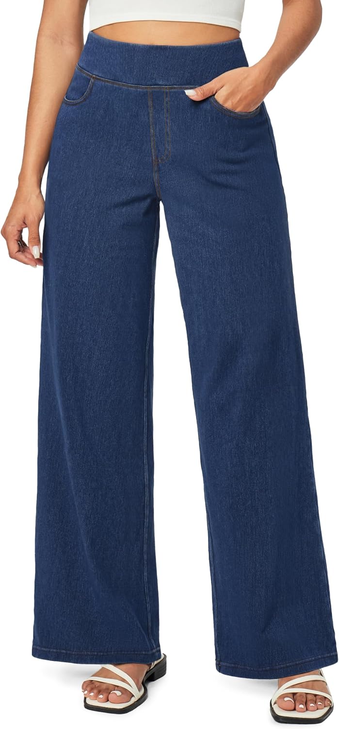 Wide Leg Jeans for Women High Waisted Pull On Sweatpant Jean Denim Pants