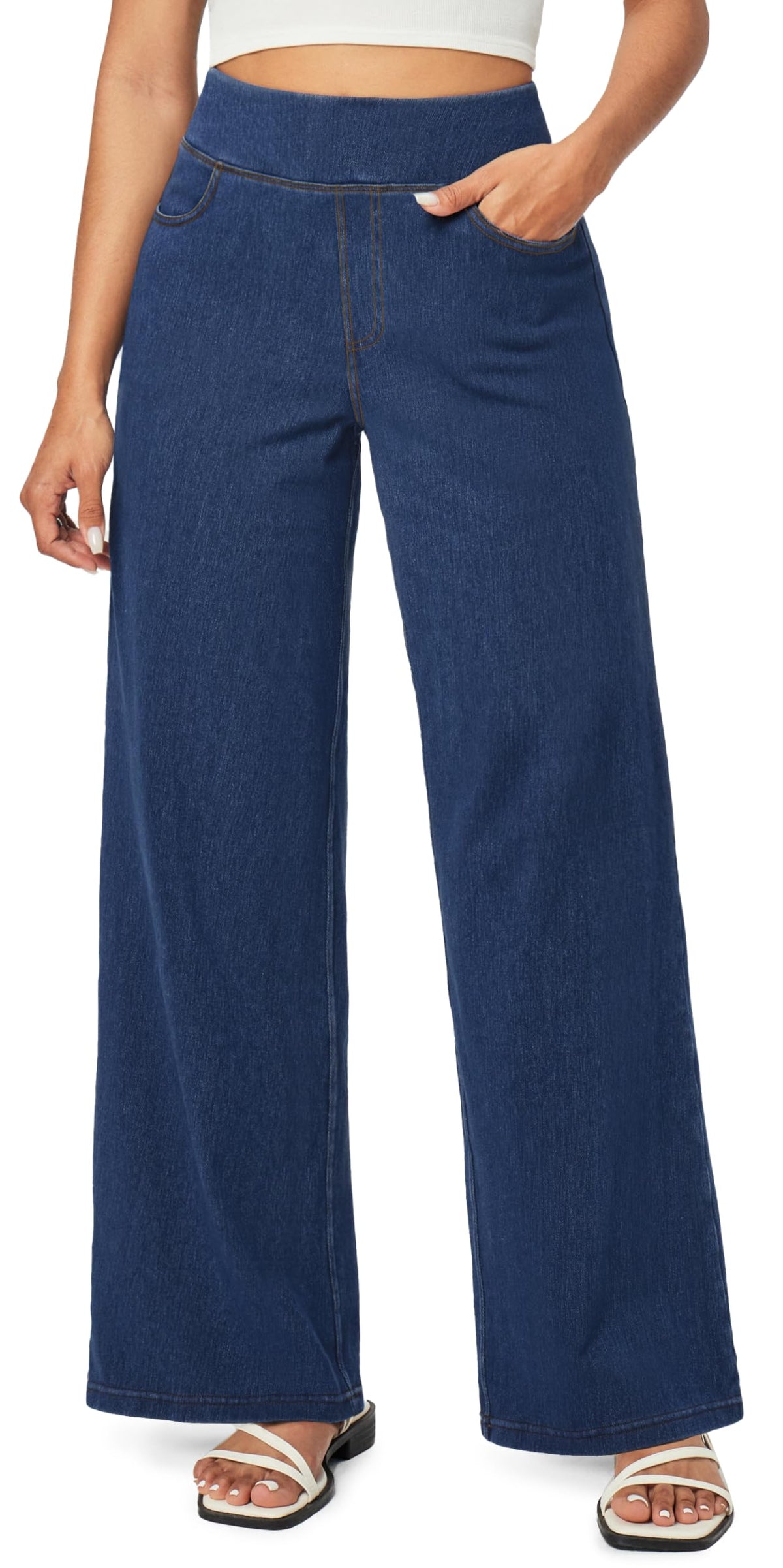 Wide Leg Jeans for Women High Waisted Pull On Sweatpant Jean Denim Pants