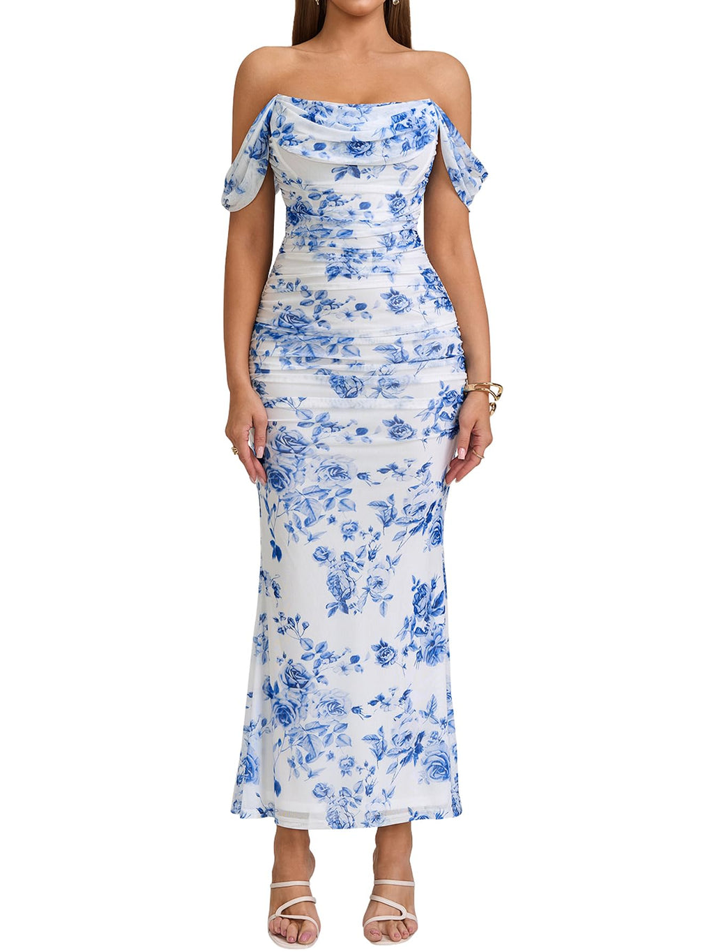 KUTUMAI Women Off Shoulder Maxi Long Corset Formal Wedding Guest Dress