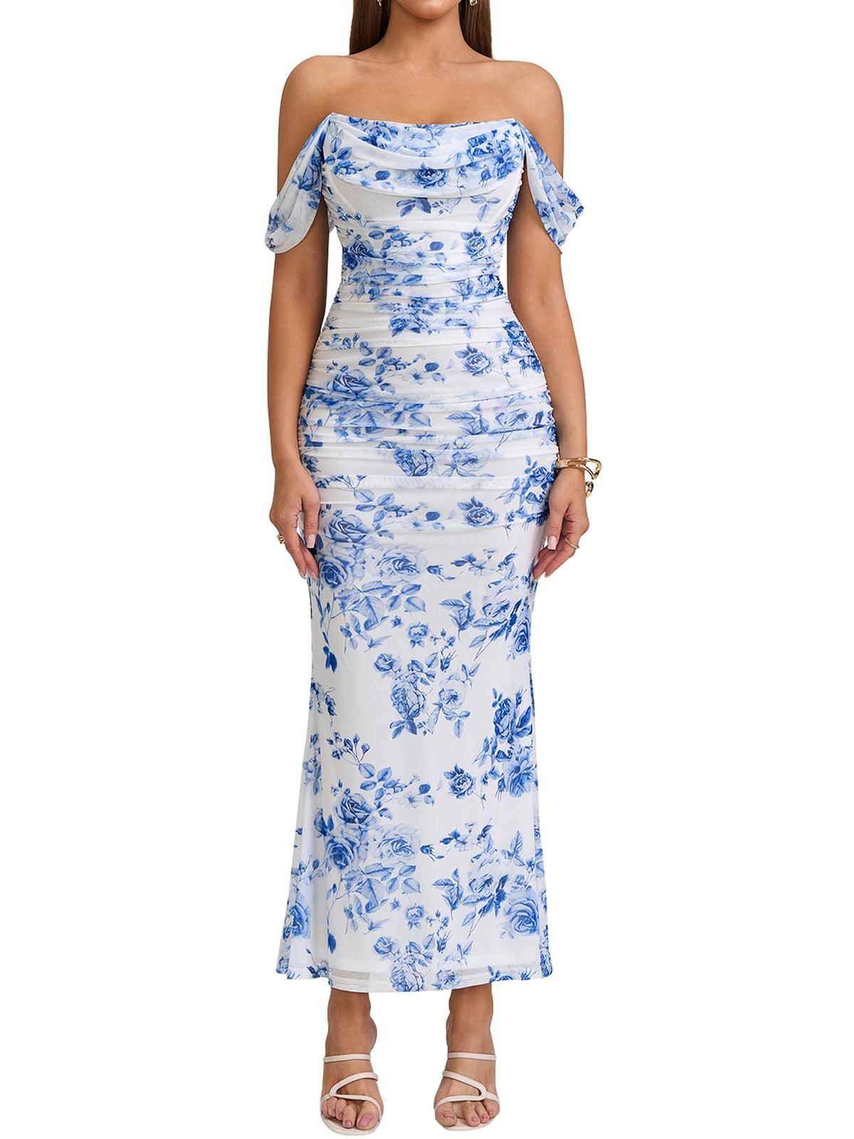 KUTUMAI Women Off Shoulder Maxi Long Corset Formal Wedding Guest Dress