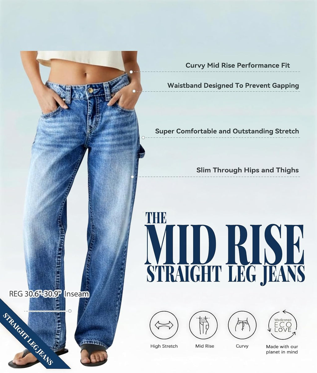 Flamingals Mid Rise Straight Leg Jeans for Women