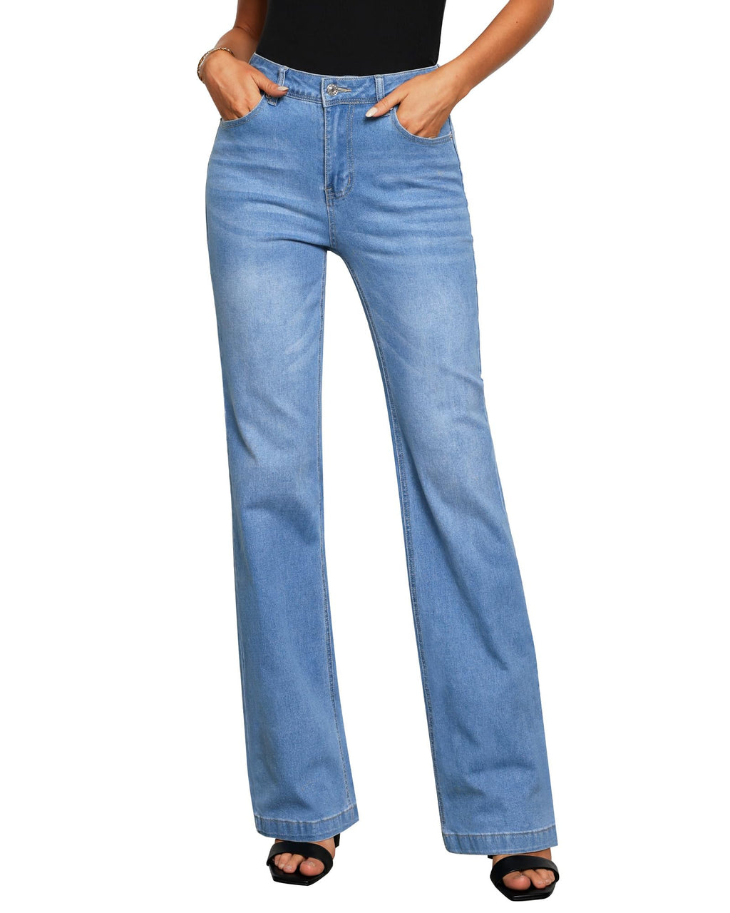 GRAPENT Flare Jeans for Women High Rise Wide Leg Baggy Stretchy Denim Pants
