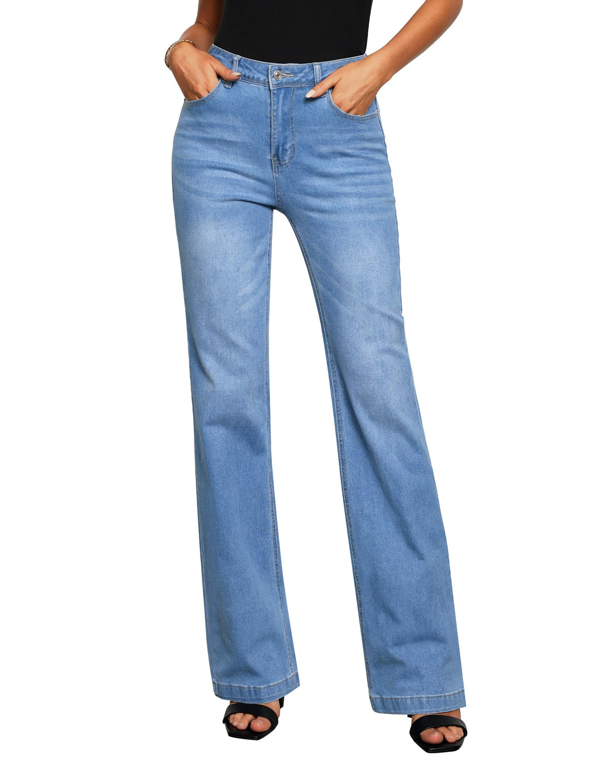 GRAPENT Flare Jeans for Women High Rise Wide Leg Baggy Stretchy Denim Pants