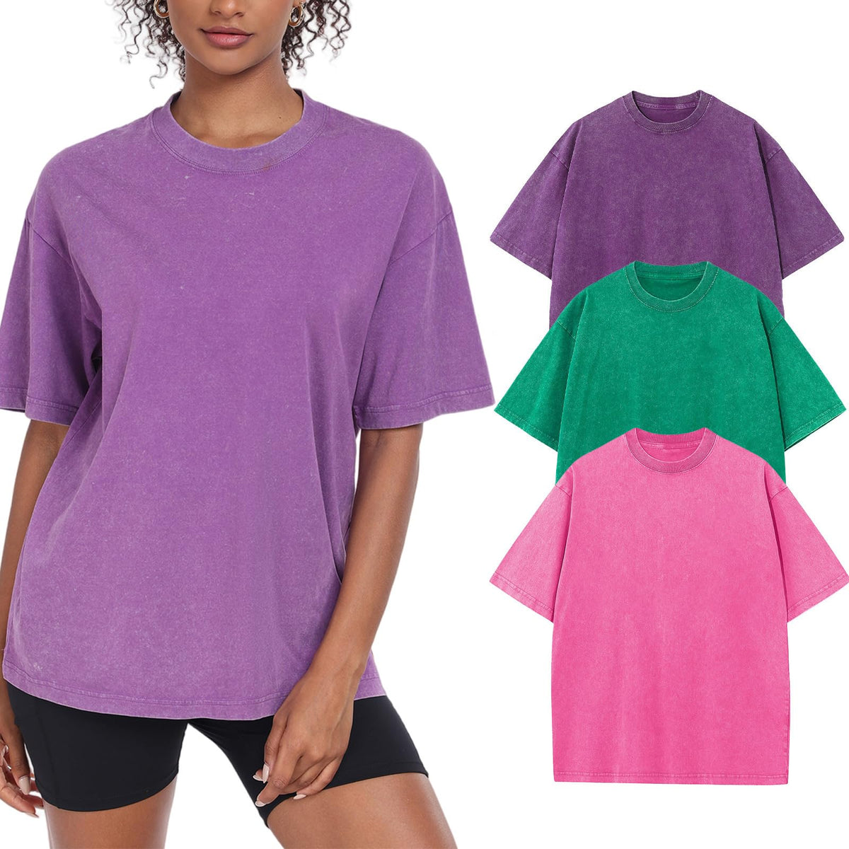 Womens Washed Vintage Oversized T-Shirt Baggy Workout Tops Short Sleeve Cotton Tshirts Streetwear Boyfriend Tee