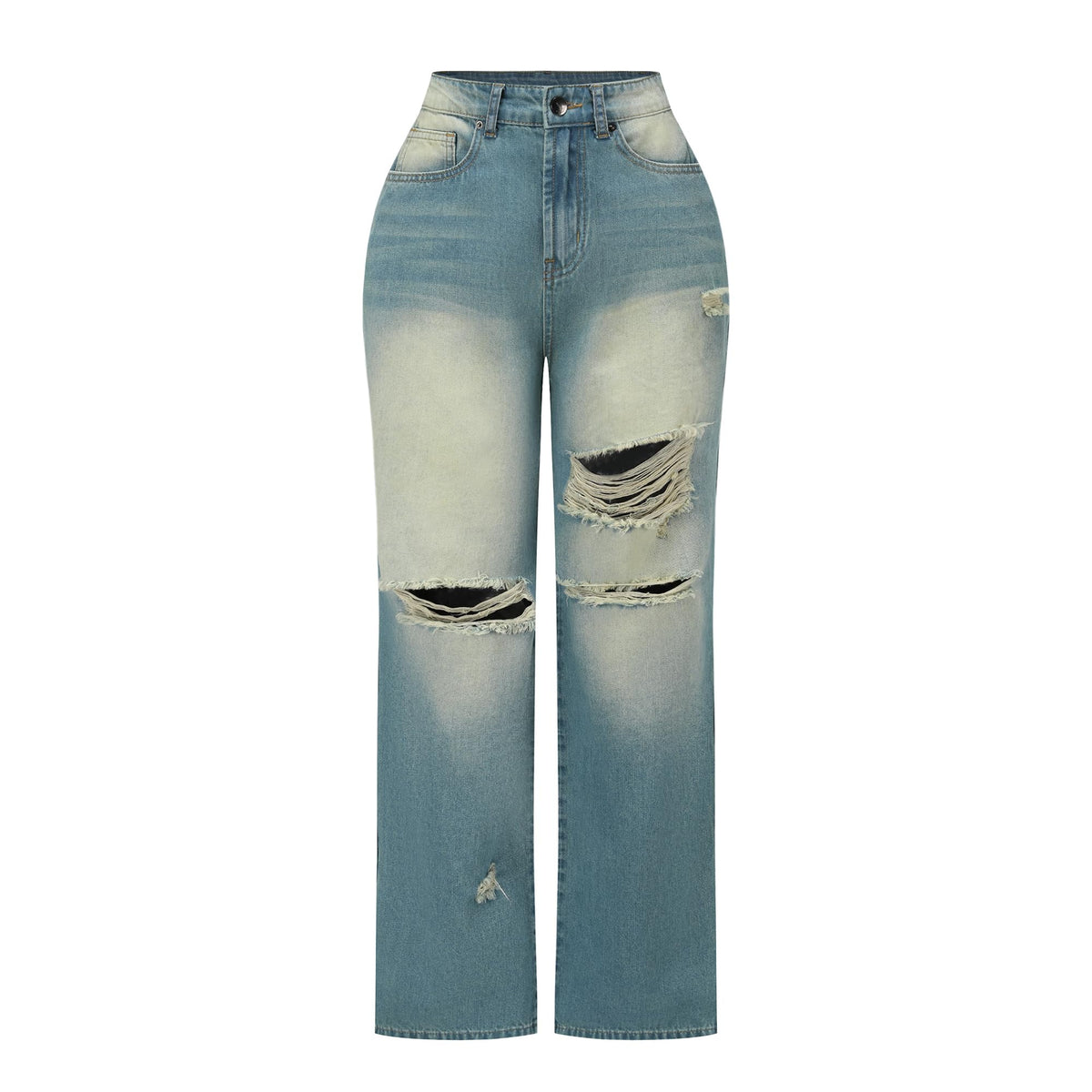 THUNDER STAR Womens High Waisted Wide Leg Jeans Stretchy Distressed Denim Pants