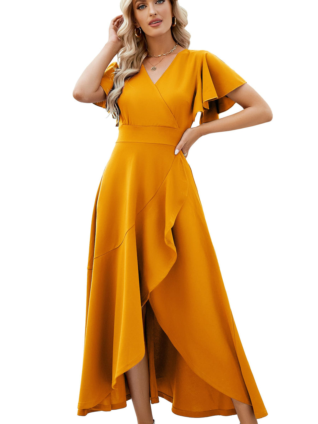 ZZV Formal Dresses for Women Gowns Evening V Neck Wedding Guest Dresses