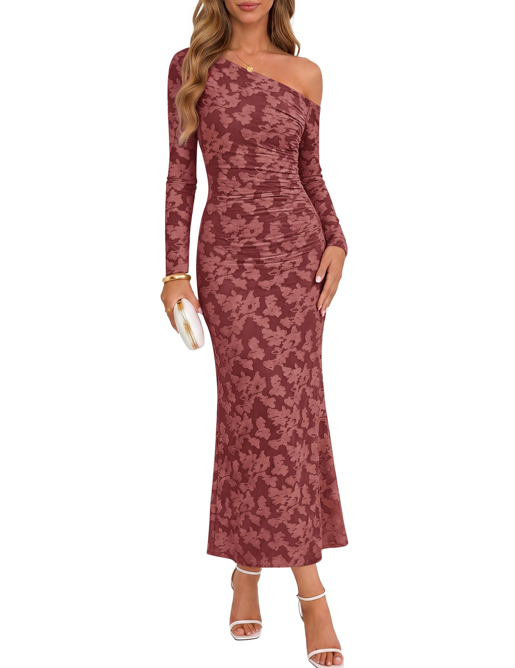 ZESICA Women's Fall Floral Off Shoulder Wedding Guest Dresses
