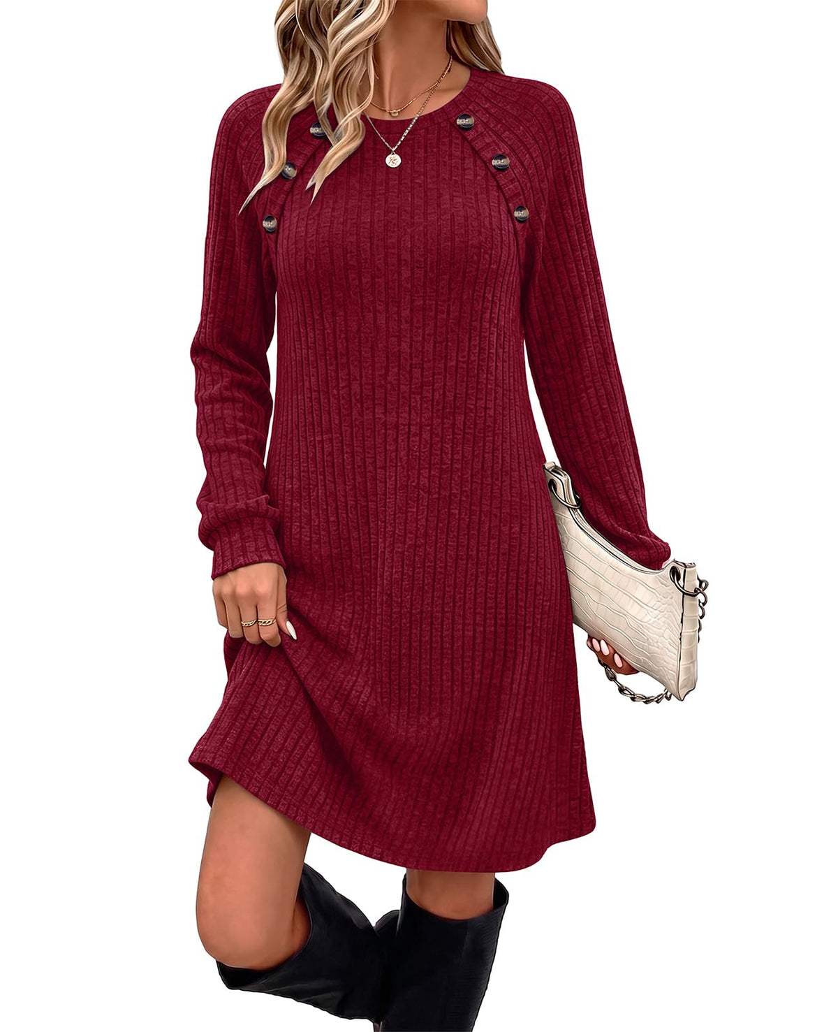 OFEEFAN Fall Dresses for Women 2026 Long Sleeve Dress with Pockets