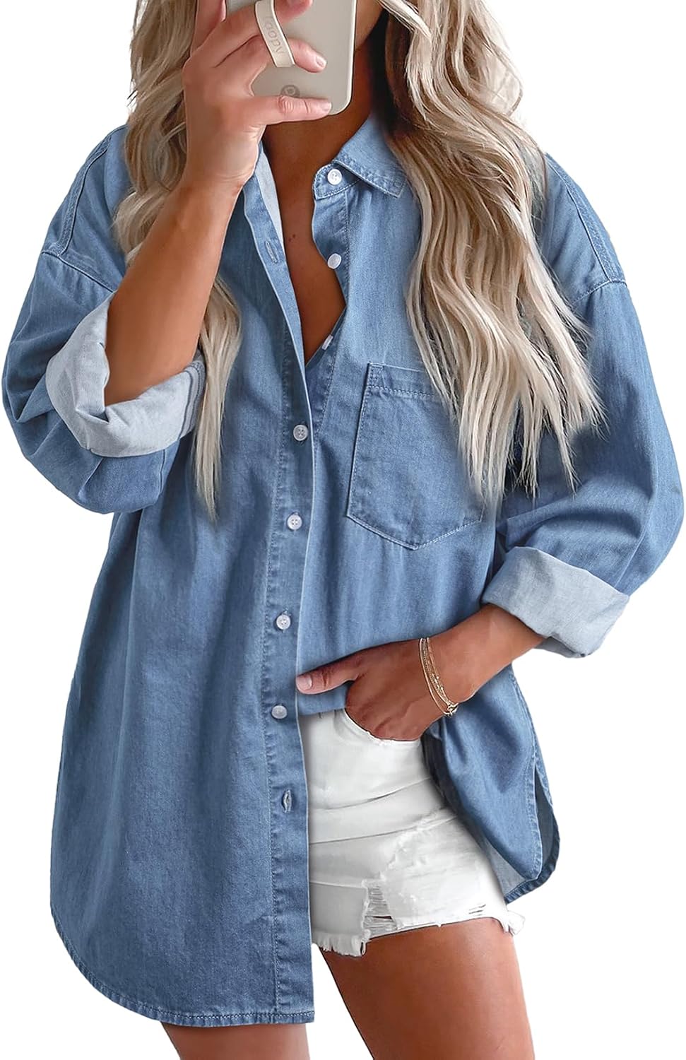 Astylish Women Denim Shirts Button Down Blouse Tops