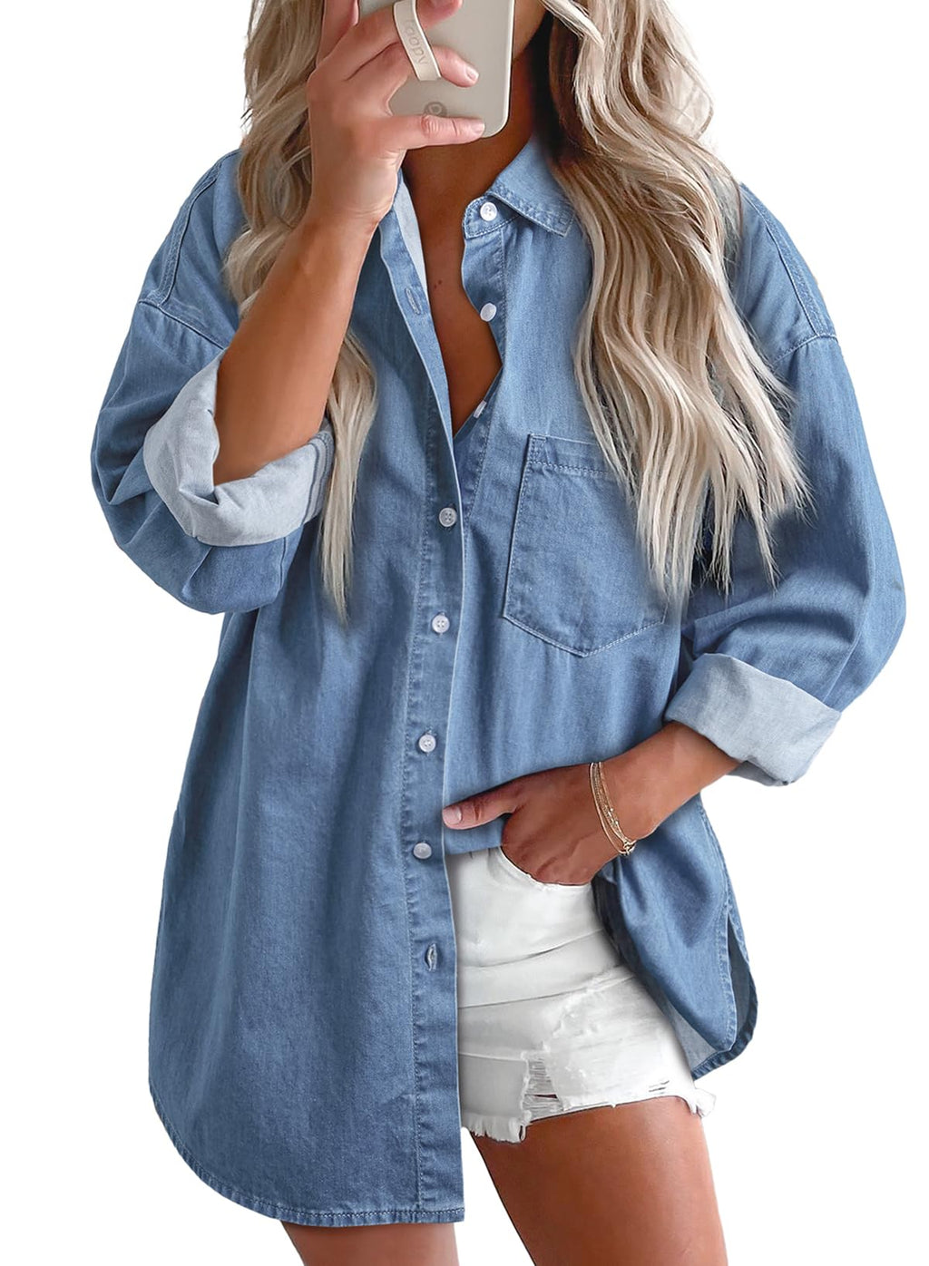 Astylish Women Denim Shirts Button Down Blouse Tops