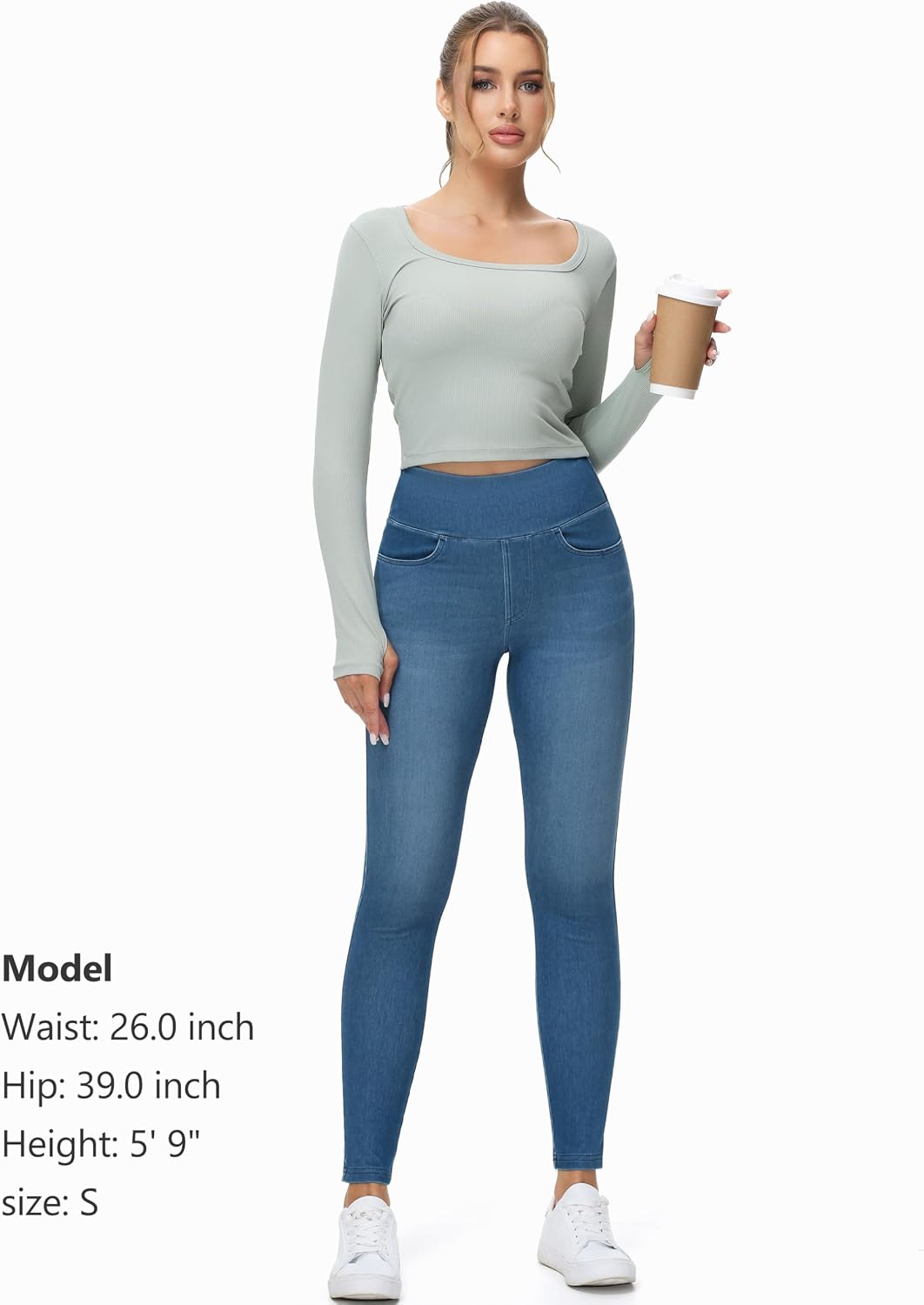 THE GYM PEOPLE Women's High Waisted Jeggings Pants Stretchy Jean Leggings