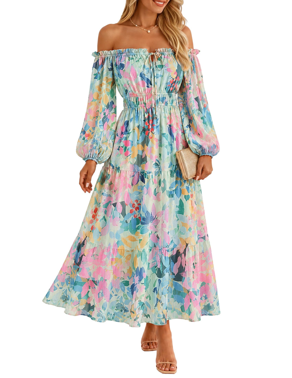 ZESICA Womens 2026 Fall Long Sleeve Floral Maxi Dress
