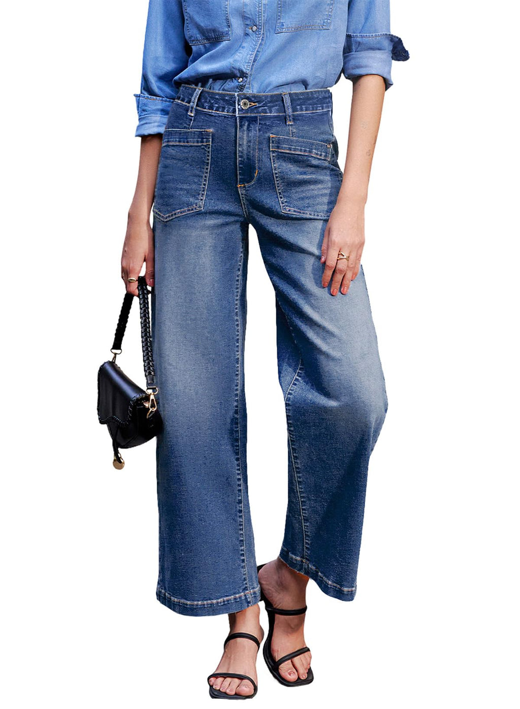 Sidefeel Wide Leg Jeans for Women High Waisted Stretchy Ankle Denim Pants