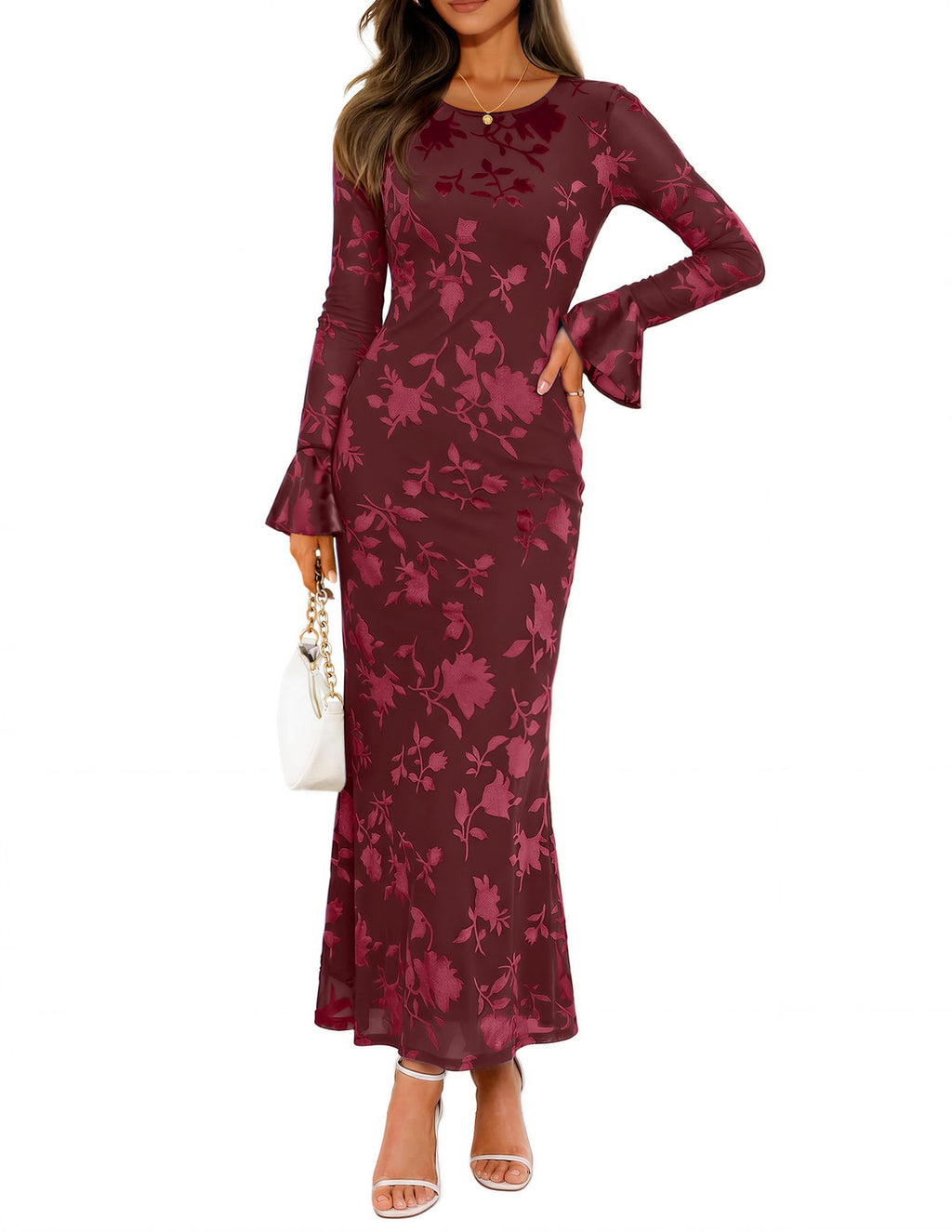 ZESICA Women's Fall Bell Long Sleeve Wedding Guest Dresses
