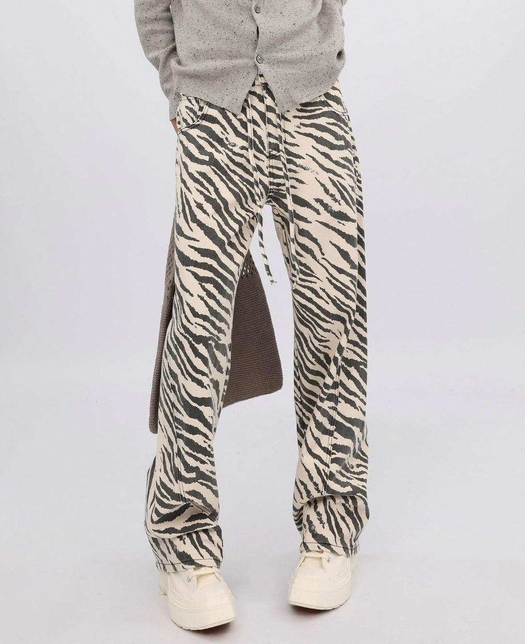 Unisex Y2K Striped Zebra Print Baggy Jeans High Waist Drawstring