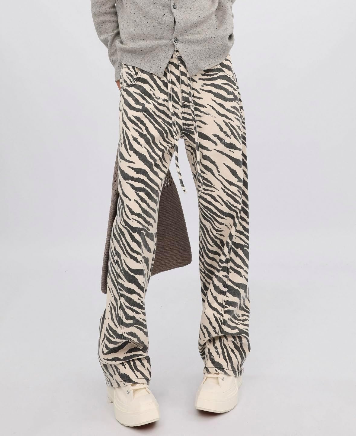 Unisex Y2K Striped Zebra Print Baggy Jeans High Waist Drawstring