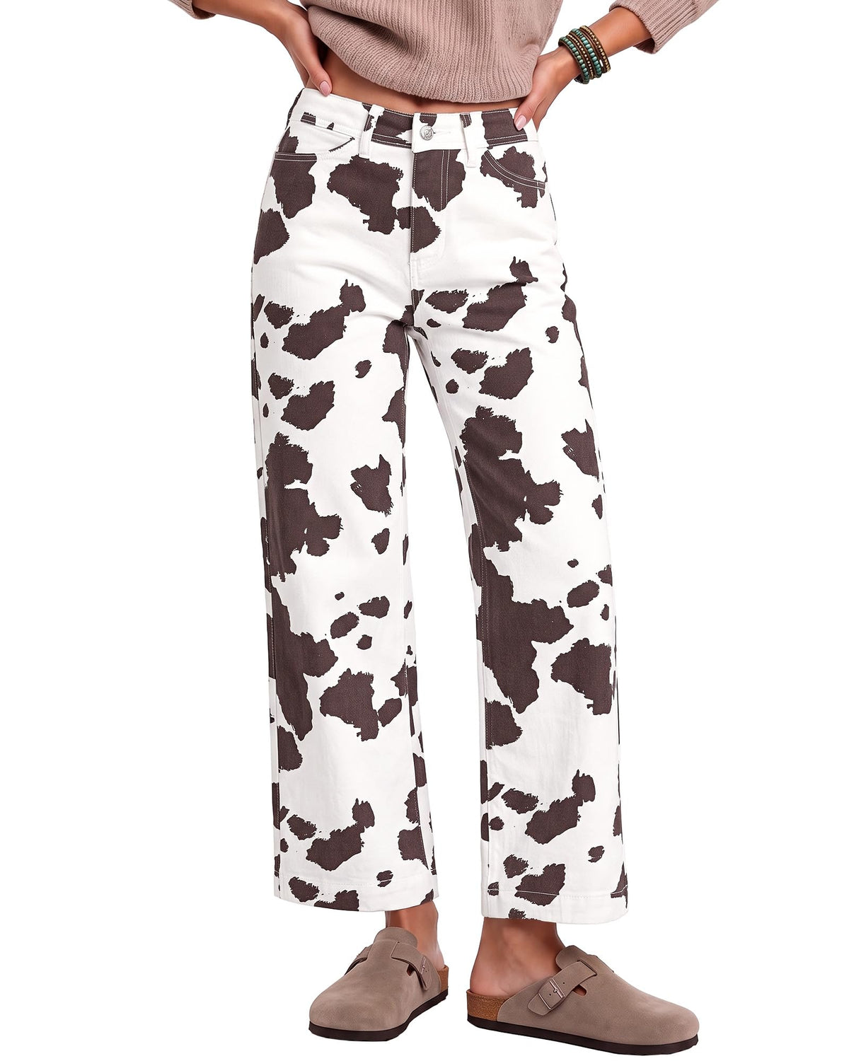 luvamia Wide Leg Jeans for Women Leopard Cheetah Print Ankle Denim Pants
