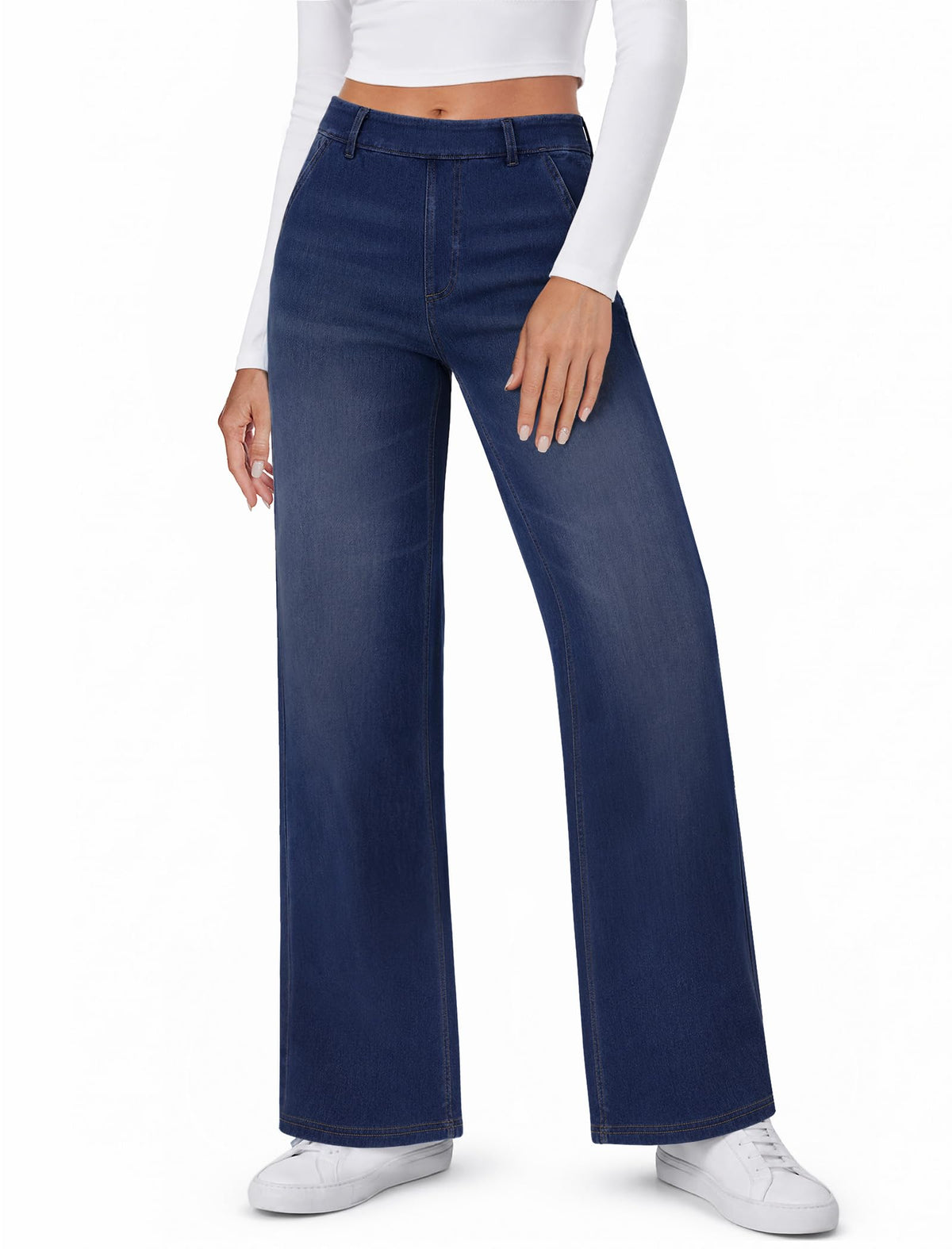 DLOODA Womens Jeans Stretchy Wide Leg High Waist Pull On Sweatpants Jeans