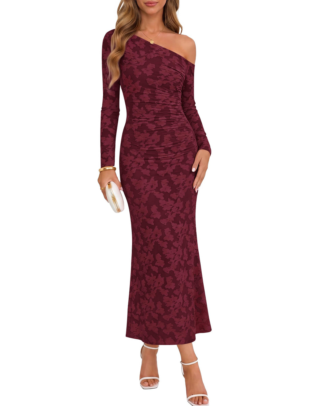 ZESICA Women's Fall Floral Off Shoulder Wedding Guest Dresses