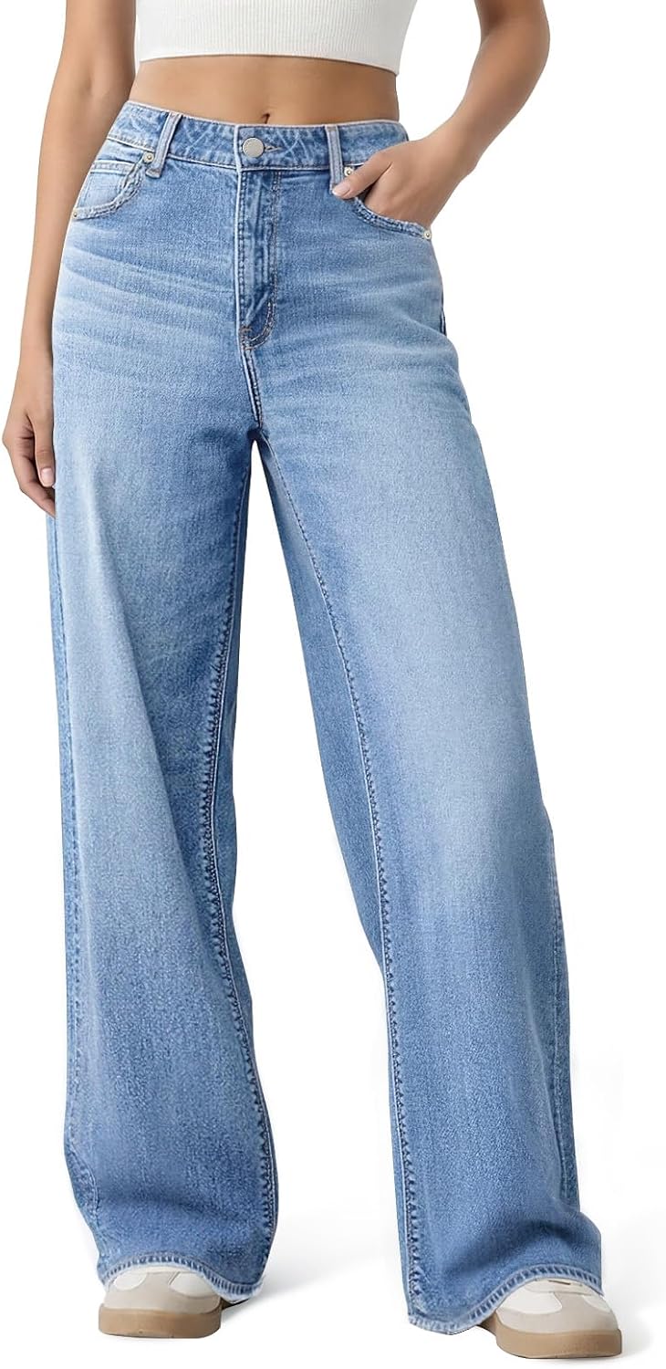 Women's Wide Leg Jeans High Waisted Baggy Straight Denim Pants